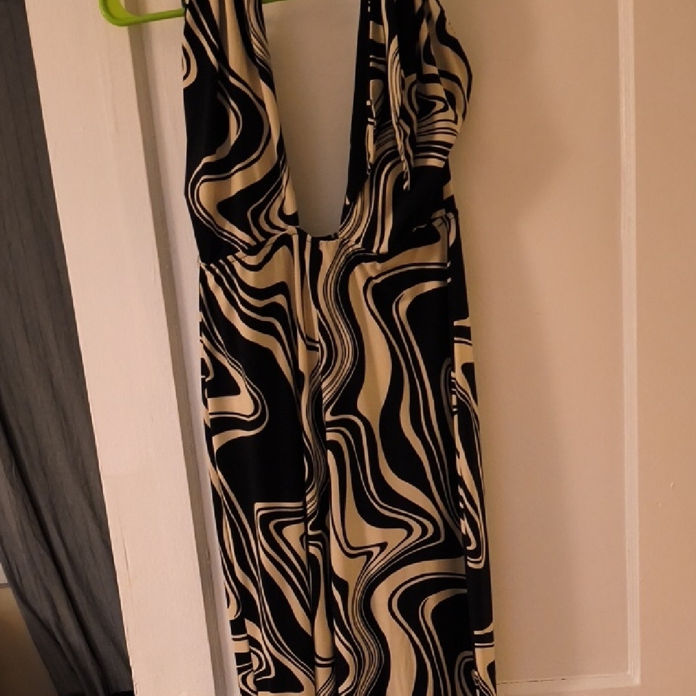 Forever 21 Black and Gold Plunge Jumpsuit